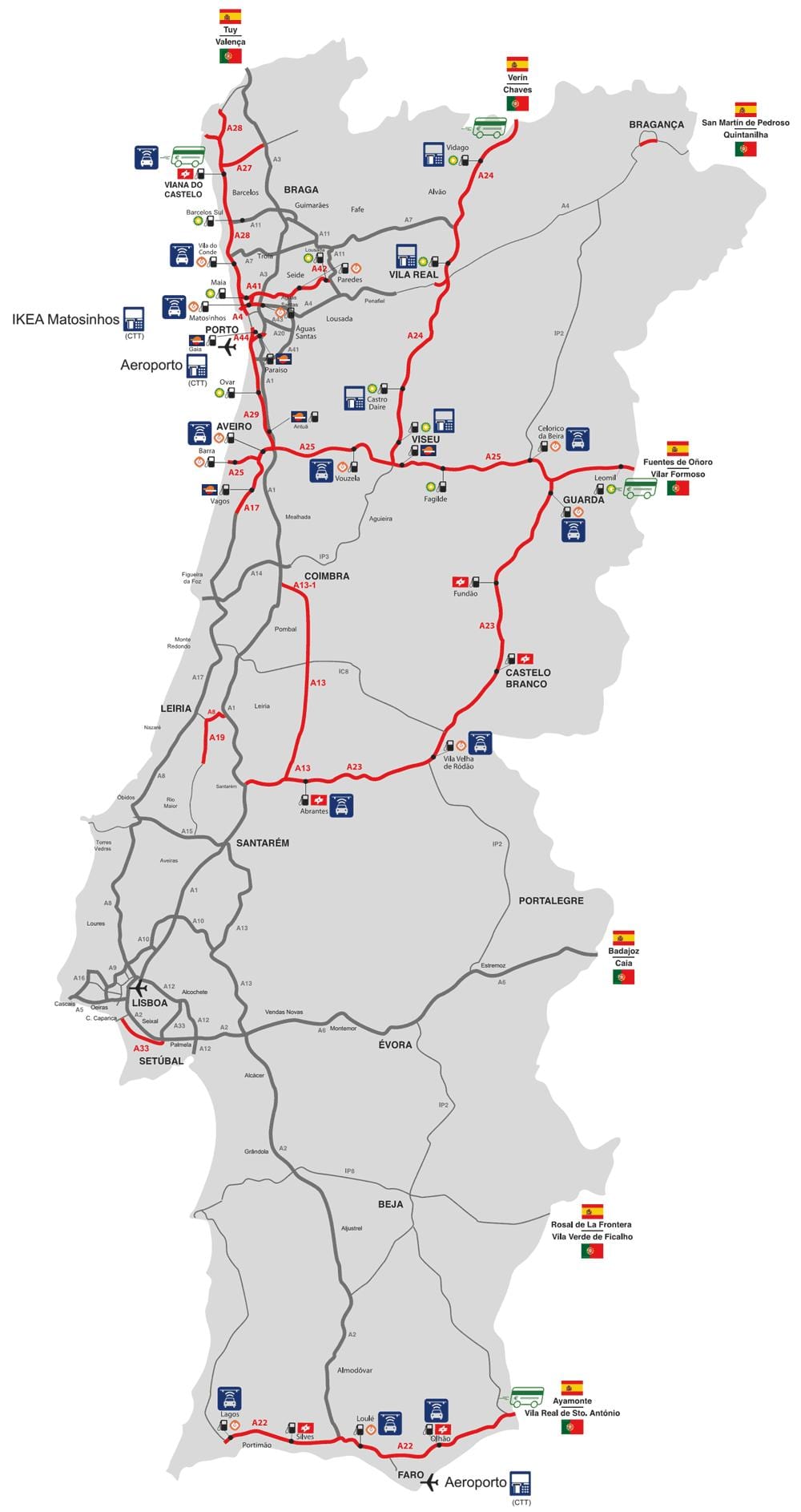 地图上的收费公路在葡萄牙