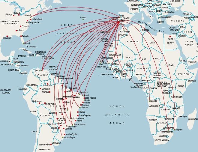 葡萄牙目的地的地图