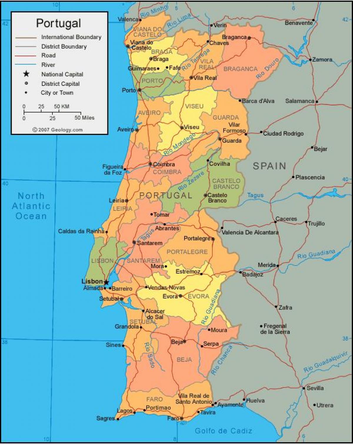 地图葡萄牙及周边国家